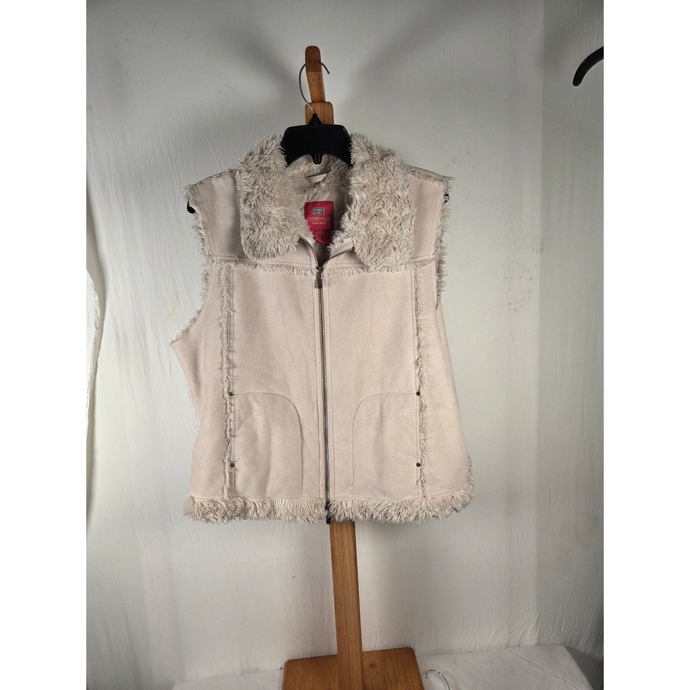 Faded Glory Womens Nude Faux Suede Fur Lined Zip Up Vest XL FG035122